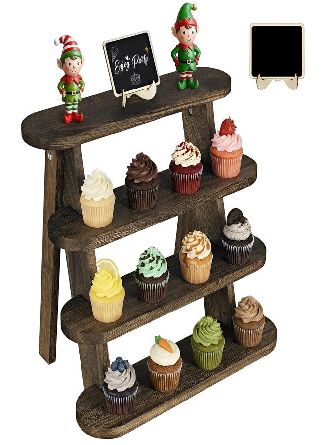 Mounting UP 4 Tier Wooden Cupcake Display Stand with Mini Signs, Rustic Tiered Display Stand, Food Risers for Buffet Table Dessert Display Stand for Home Decor Party Wedding Birthday,US - Image 1