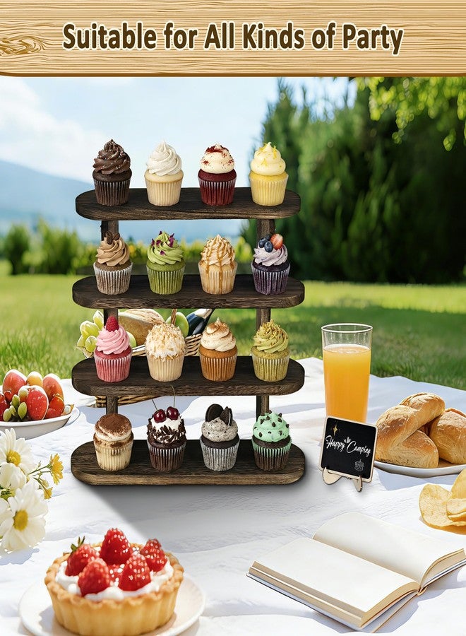 Mounting UP 4 Tier Wooden Cupcake Display Stand with Mini Signs, Rustic Tiered Display Stand, Food Risers for Buffet Table Dessert Display Stand for Home Decor Party Wedding Birthday,US - Image 2