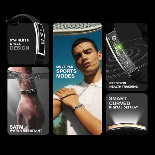 Pebble Newly Launched Arq Smart Bracelet – Digital Display | Heart Rate & SpO2 Monitoring | Sleep Tracker | Sports Modes | Magnetic Strap | Premium Build (Jet Black) - Image 2