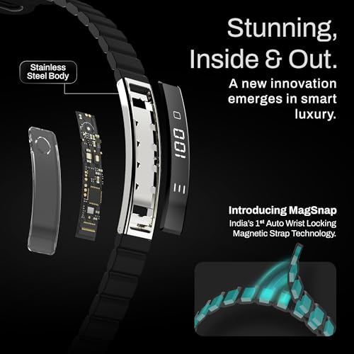 Pebble Newly Launched Arq Smart Bracelet – Digital Display | Heart Rate & SpO2 Monitoring | Sleep Tracker | Sports Modes | Magnetic Strap | Premium Build (Jet Black) - Image 4