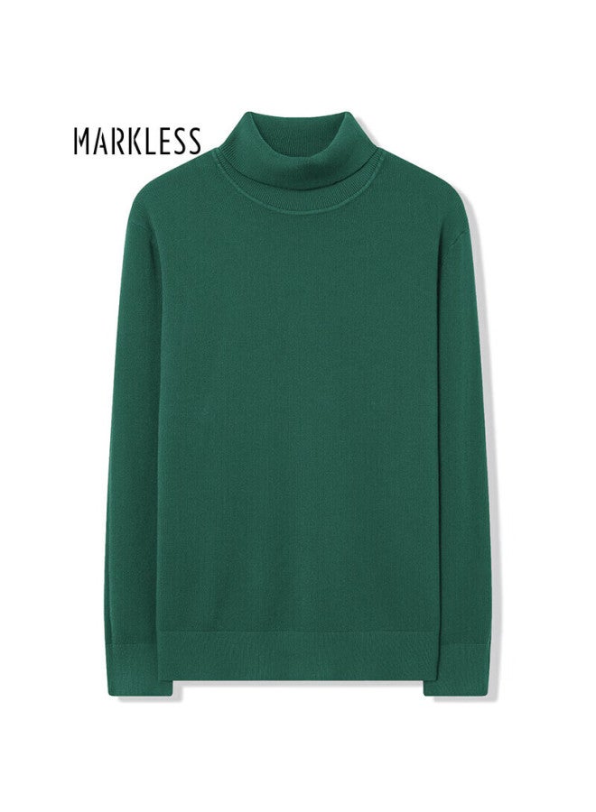 Markless Men's Autumn Winter Warm Turtleneck Knit Sweater Solid Color Base Layer 2716 Shade Green M - Image 1