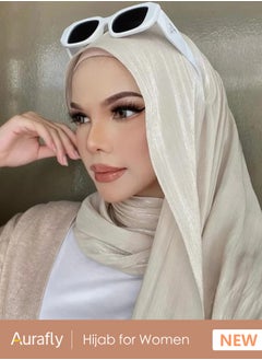 Aurafly Muslim Headscarf For Women, Islamic Arabic Scarf, Shiny Glitter Scarf, Abaya Shawl, Soft, Full Neck Coverage For Women, One Size 180 x 68 cm  - Image 1