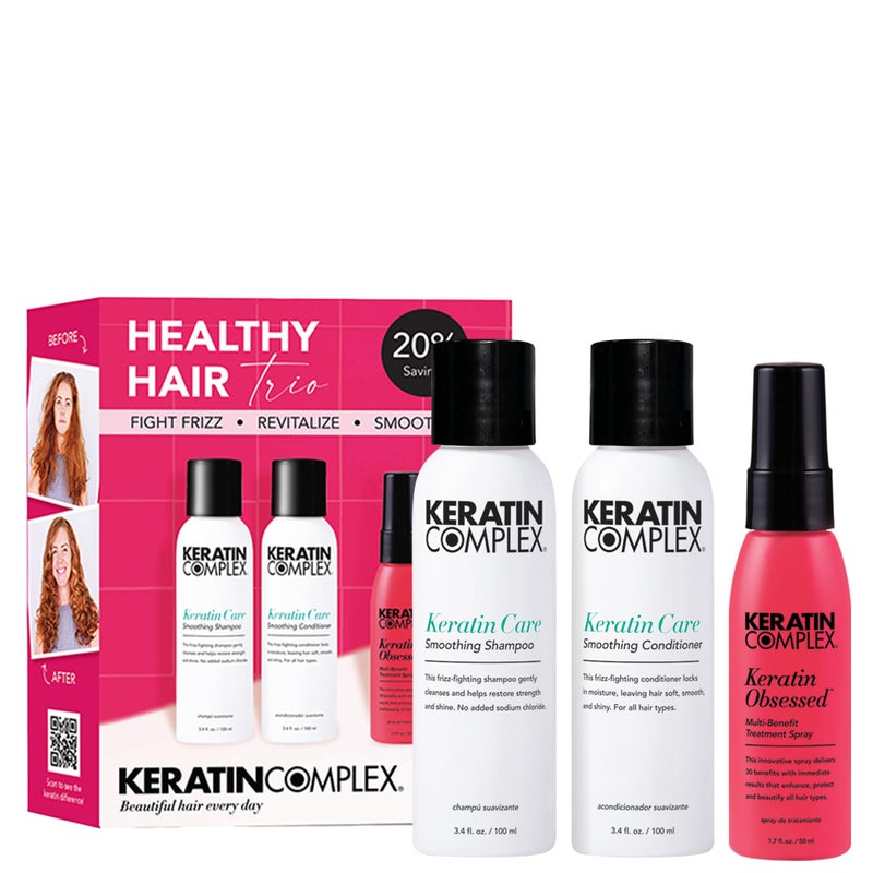 Keratin Complex - Healthy Hair Trio - Keratin Care Shampoo & Conditioner, 3.4 fl oz & Keratin Obsessed Multi-Benefit Treatment Spray, 1.7 fl oz - Image 1