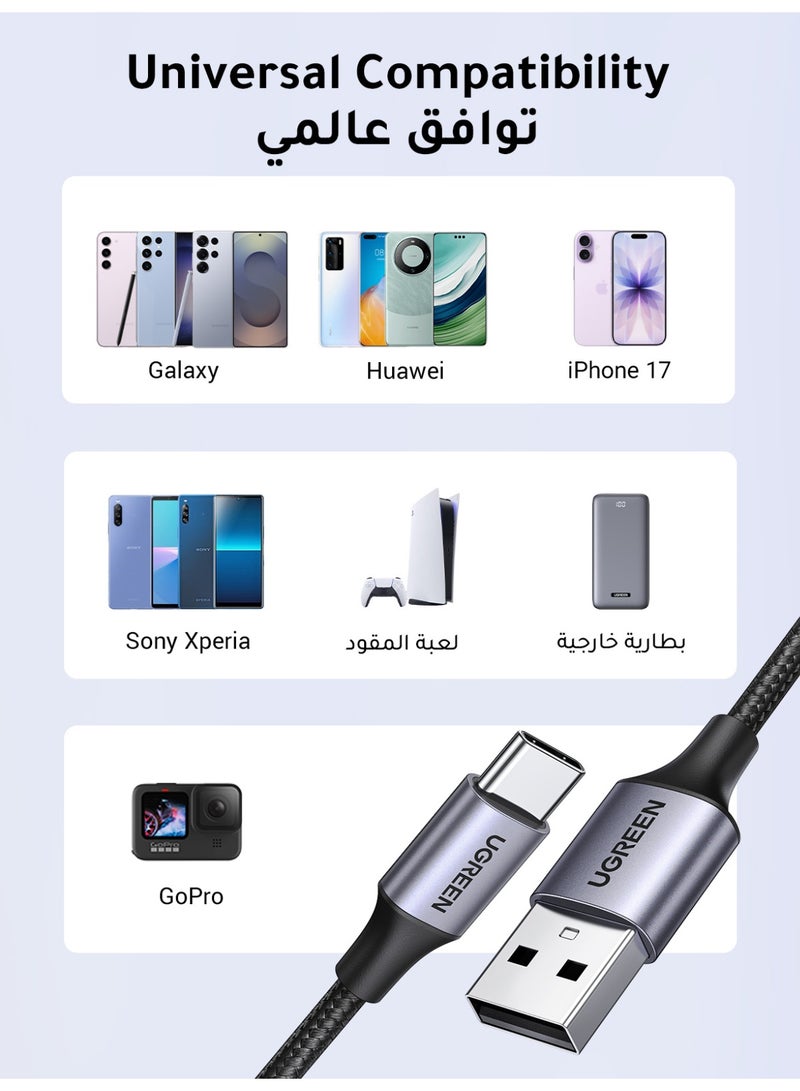 يو جرين سلك تايب سي بقدرة ١٨ واط وطول ٠.٥ متر، نايلون مضفر مع غلاف ألمنيوم، سلك شاحن تايب سي من يو إس بي إيه إلى تايب سي، كيبل تايب سي يدعم كاربلاي وأندرويد أوتو، نقل بيانات ٤٨٠ ميجابت في الثانية، متوافق مع آيفون ١٧/١٦/١٥، سامسونج جالاكسي إس ١٠/نوت ٩/٨، بيكسل ٦/٧، آيباد ميني، هواوي، شاومي، فيفو، أوبو والمزيد، مناسب مع شاحن تايب سي أسود 0.5 متر - Image 4
