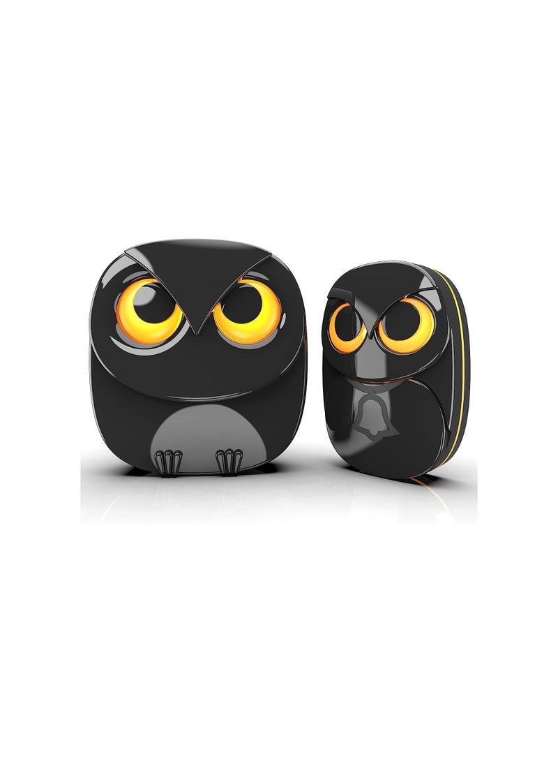 Cute Owl Wireless Doorbell, Weatherproof Wireless Doorbells with LED Flash for Home, 1000 Feet Long Wireless Range, Easy Installation, 1 Receivers + 1 Transmitters, Black - Image 1