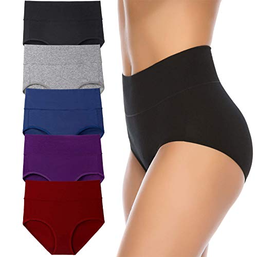 Annenmy Women's High Waist Cotton Underwear Sold Color Comfortable Briefs Panties (XXX-Large, Dark colors, 5-pack) - Image 1