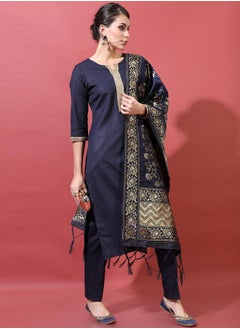 Vishudh Women Navy Blue Printed Kurta Set with Dupatta by Styli  - Image 5