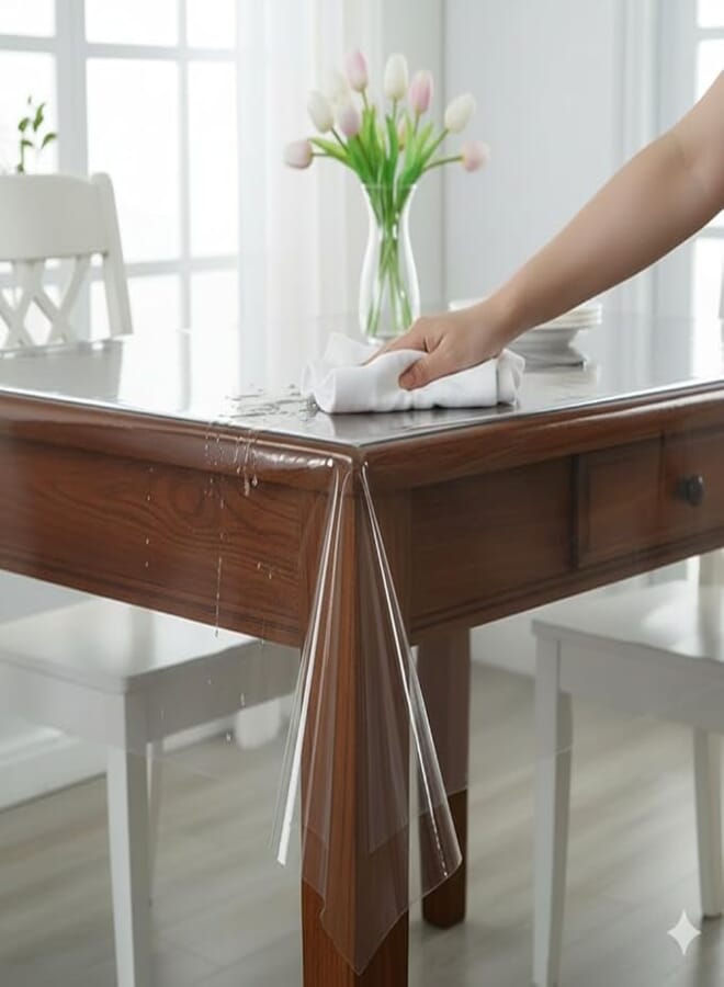Waterproof Transparent Plastic Dining Table Cover 137 * 183cm Suitable For Kitchen And Dining Room Generic