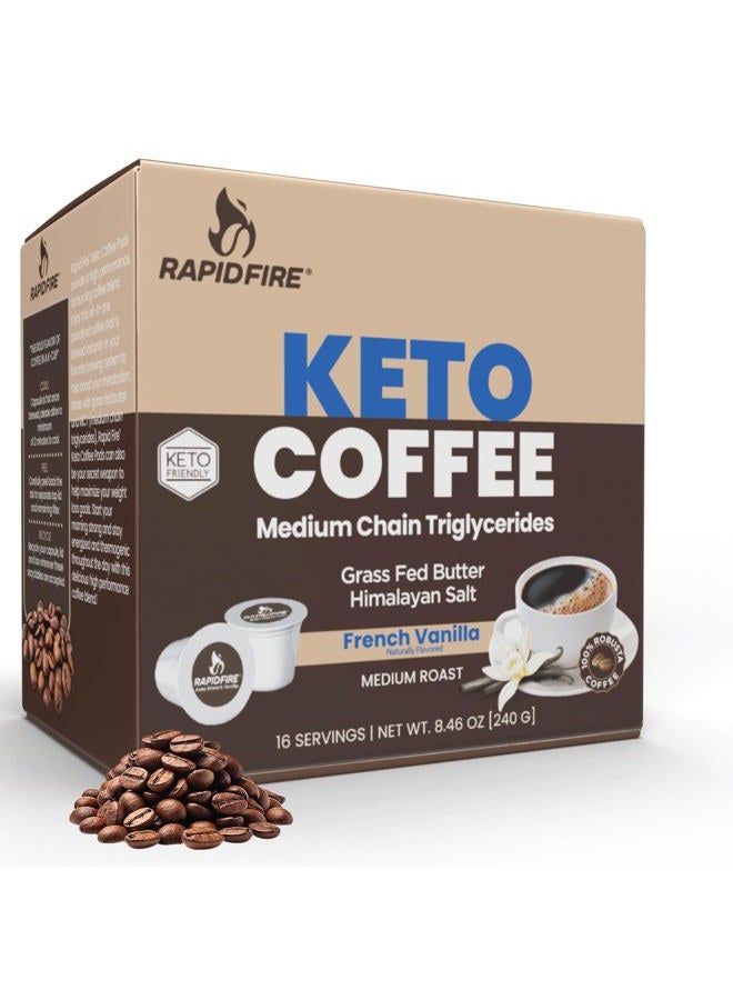 Rapid Fire Rapidfire French Vanilla Ketogenic High Performance Keto Coffee Pods, Supports Energy & Metabolism, Weight Management, Single Serve K Cup, Brown, 16 Count - Image 1
