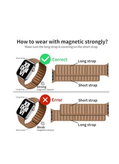 ten.tech TenTech Magnetic Genuine Leather Watch Band for Apple Watch Ultra/Ultra 2, Size 49mm 45mm 44mm 42, Adjustable Sport Band with Magnetic Closure for iWatch Series 9/8/7/6/5/4/3/2 /1/SE – brown  - Image 3
