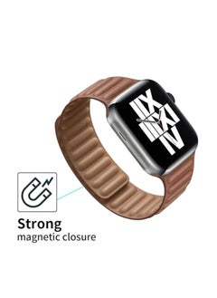 ten.tech TenTech Magnetic Genuine Leather Watch Band for Apple Watch Ultra/Ultra 2, Size 49mm 45mm 44mm 42, Adjustable Sport Band with Magnetic Closure for iWatch Series 9/8/7/6/5/4/3/2 /1/SE – brown  - Image 2