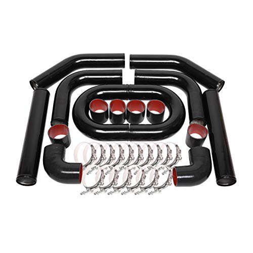 MOOSUN 8PCS Universal Aluminum 3 Inch Intercooler Piping U-Pipe Black Kit & T-Bolt Clamps & Black Coupler (3 Inch) - Image 1