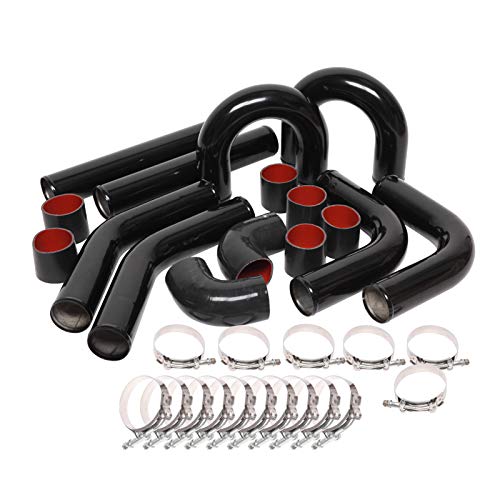 MOOSUN 8PCS Universal Aluminum 3 Inch Intercooler Piping U-Pipe Black Kit & T-Bolt Clamps & Black Coupler (3 Inch) - Image 2