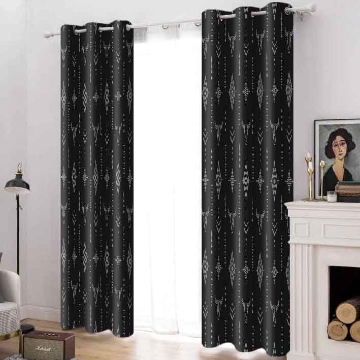 AHBEWIN Tribal Aztec Print Window Curtain Panels 2 Pack, Bull Skull Native Tribal Boho Design Aztec Pattern, Room Darkening Grommets Window Curtains for Living Room 42x84in (Slightly Gray, Not White) - Image 3