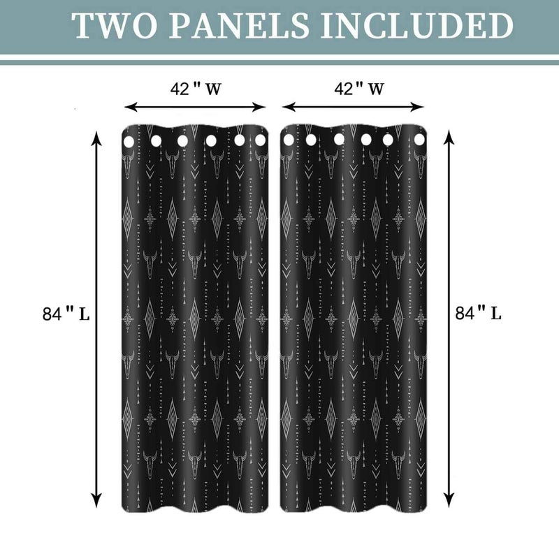 AHBEWIN Tribal Aztec Print Window Curtain Panels 2 Pack, Bull Skull Native Tribal Boho Design Aztec Pattern, Room Darkening Grommets Window Curtains for Living Room 42x84in (Slightly Gray, Not White) - Image 4
