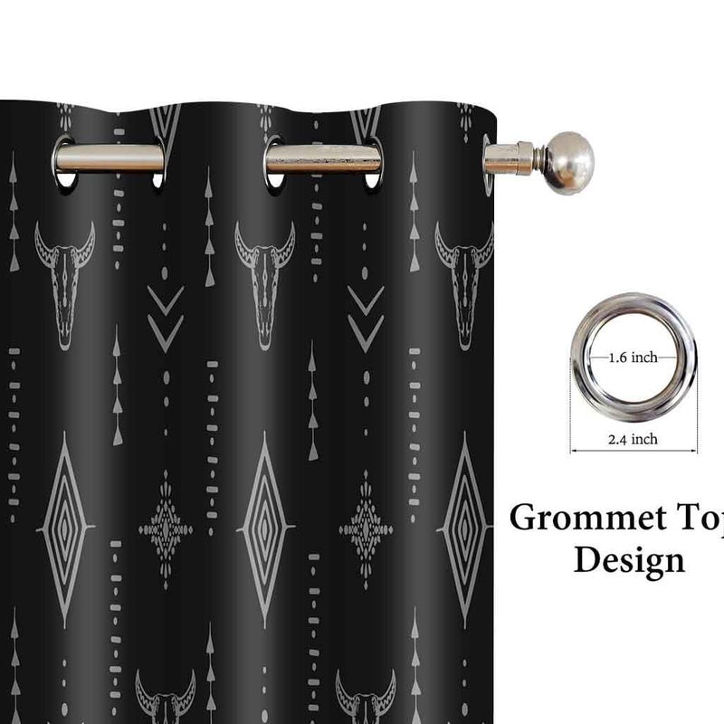 AHBEWIN Tribal Aztec Print Window Curtain Panels 2 Pack, Bull Skull Native Tribal Boho Design Aztec Pattern, Room Darkening Grommets Window Curtains for Living Room 42x84in (Slightly Gray, Not White) - Image 5