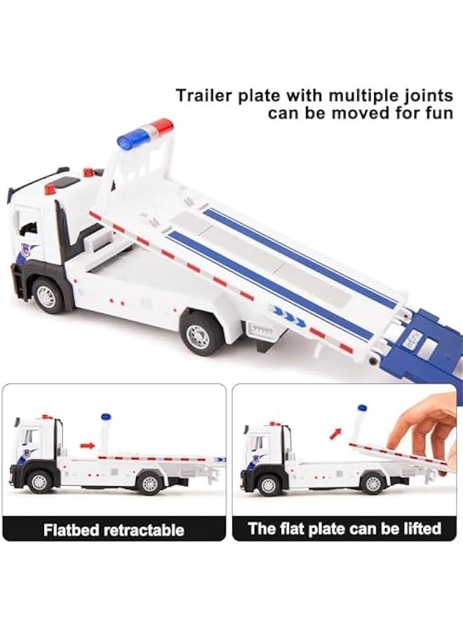 Friction Powered Flatbed Truck Police Car Toy with Lights and Sounds, Push and Go Construction Toy Tow Truck Great Gift for Toddlers, Boys and Girls - Image 4