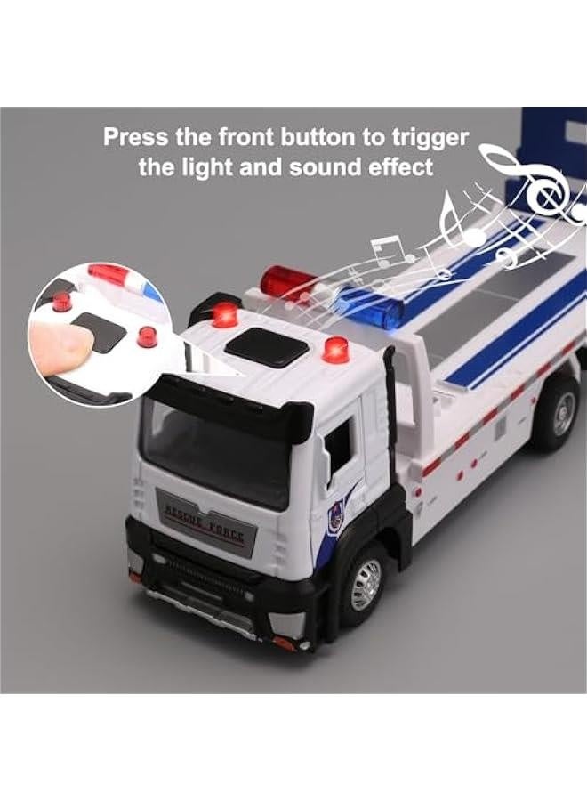 Friction Powered Flatbed Truck Police Car Toy with Lights and Sounds, Push and Go Construction Toy Tow Truck Great Gift for Toddlers, Boys and Girls - Image 5