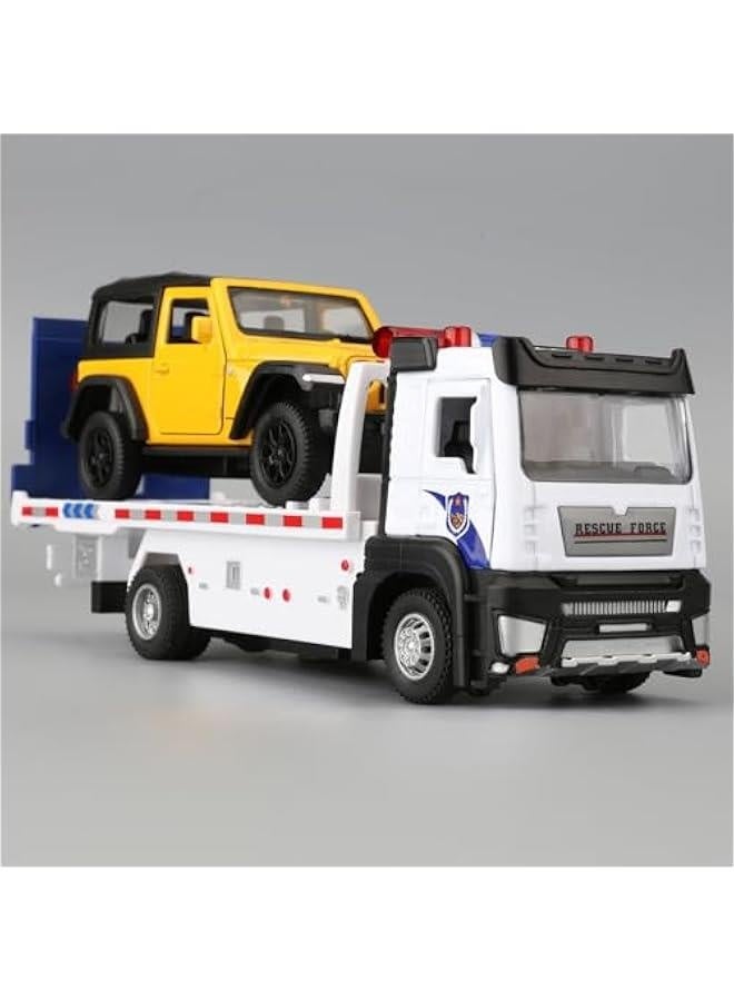 Friction Powered Flatbed Truck Police Car Toy with Lights and Sounds, Push and Go Construction Toy Tow Truck Great Gift for Toddlers, Boys and Girls - Image 1
