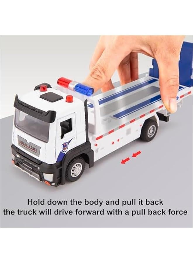Friction Powered Flatbed Truck Police Car Toy with Lights and Sounds, Push and Go Construction Toy Tow Truck Great Gift for Toddlers, Boys and Girls - Image 3