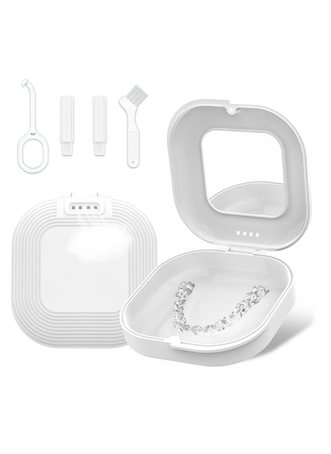 Retainer Case, Slim Aligner Case with Vent Holes and Mirror, Compatible with Invisalign, Aligner and Night Guard Case, Slim Retainer Case with Retainer Removal Tool, Chewies & Brush (White)