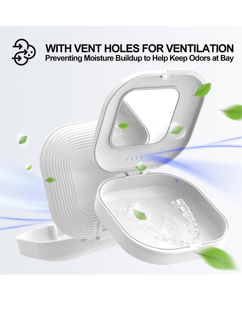 Excefore - Retainer Case, Slim Aligner Case with Vent Holes and Mirror, Compatible with Invisalign, Aligner and Night Guard Case, Slim Retainer Case with Retainer Removal Tool, Chewies & Brush (White) - Image 1