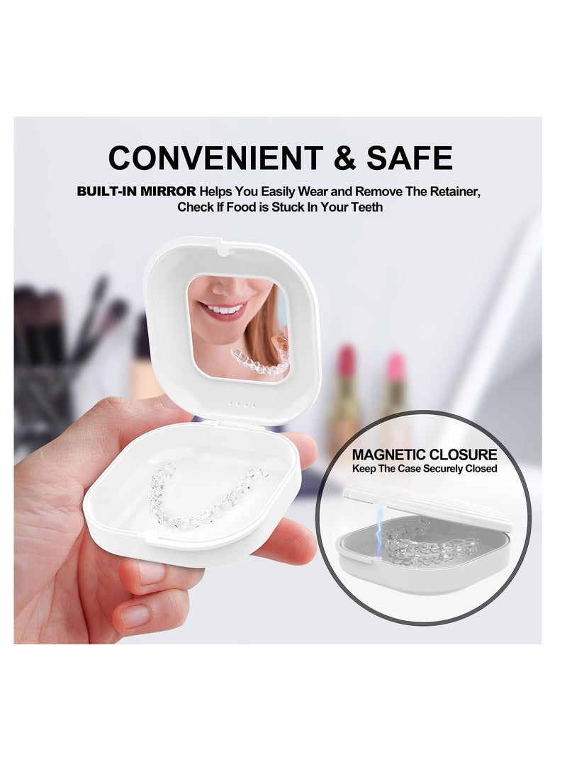 Excefore - Retainer Case, Slim Aligner Case with Vent Holes and Mirror, Compatible with Invisalign, Aligner and Night Guard Case, Slim Retainer Case with Retainer Removal Tool, Chewies & Brush (White) - Image 1