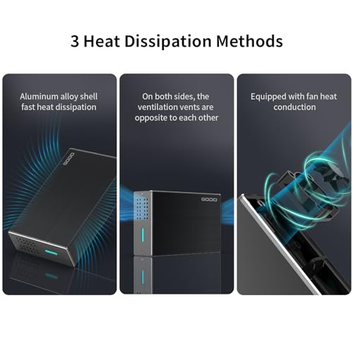 GODO 2.5 inch Dual Bay Hard Drive Enclosure,USB3.0 to 2.5" SATA I/II/III HDDs SSDs RAID External Enclosure,Support UASP Trim & Max 16TB,RAID 0/1/JBOD/PM Mode,Aluminum,Black - Image 2