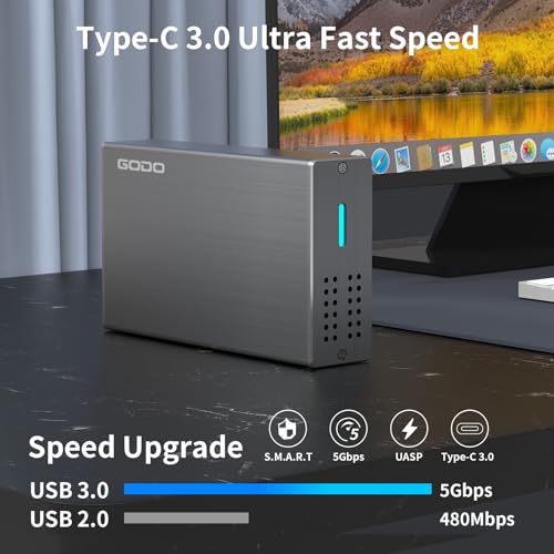 GODO 2.5 inch Dual Bay Hard Drive Enclosure,USB3.0 to 2.5" SATA I/II/III HDDs SSDs RAID External Enclosure,Support UASP Trim & Max 16TB,RAID 0/1/JBOD/PM Mode,Aluminum,Black - Image 5