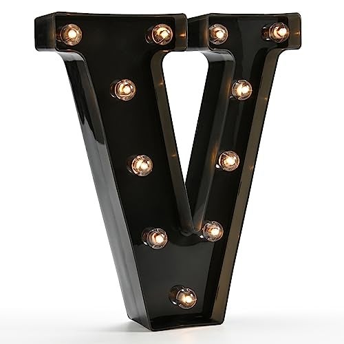 Light Up Black Alphabet Marquee Letters Sign LED Marquee Number Lights Sign for Night Light Home Bar Christmas Lamp Birthday Party Wedding Decoration V