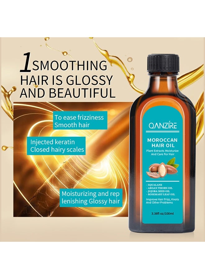 QANZIRE Moroccan Hair Oil, Plant Extracts Moisturize And Care For Hair,Improve Hair Frizz,Knots And Other Problems 100ml - Image 2