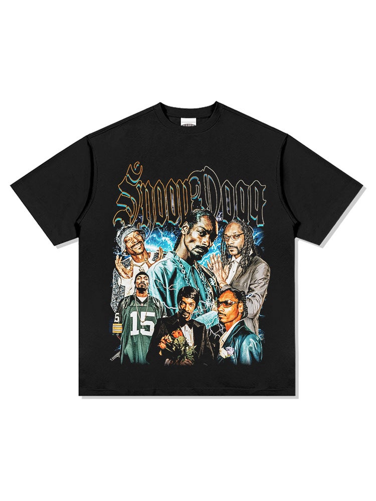 Retro Hip-Hop Snoop Dogg Snoopy Dog ​​Print Short-Sleeved T-Shirt Heavy Round Neck Hooded Sweatshirt - Image 3