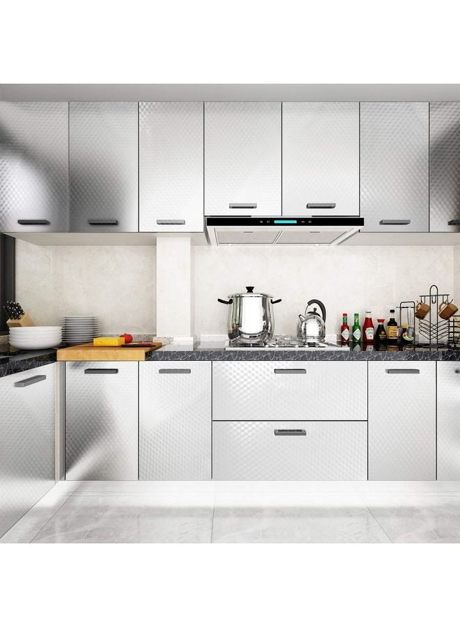 HOMESTAR Kitchen Waterproof Oil Proof Aluminum Foil Sticker, Silver Chequer Peel and Stick Wallpaper Removable and Self Adhesive Paper for Kitchen Countertops Cabinet - Image 3
