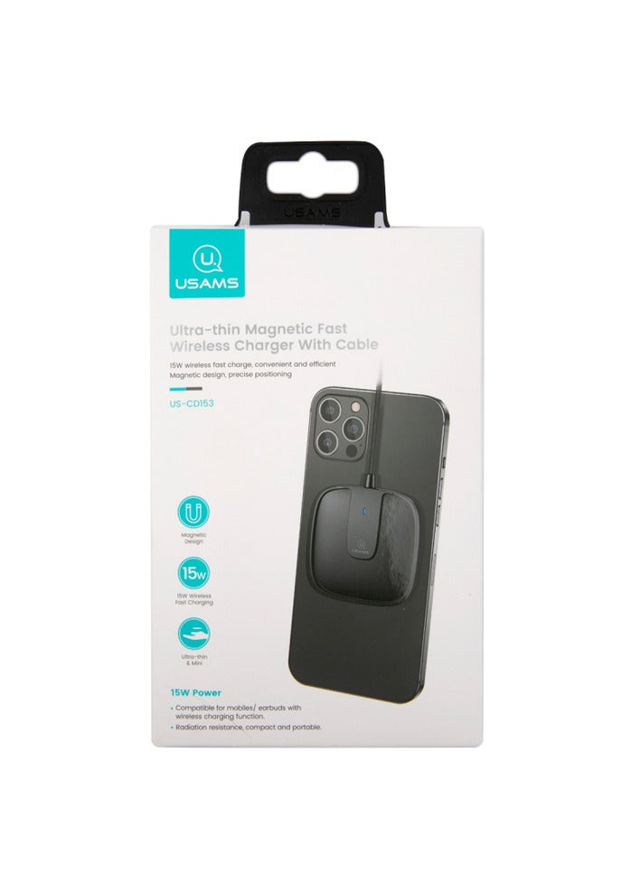 USAMS Magnetic Wireless Fast Charger 15Watt  Black - Image 2