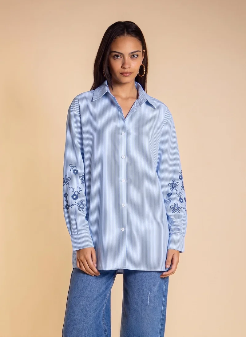 SHAPES DETAIL EMBROIDERED COTTON SHIRT