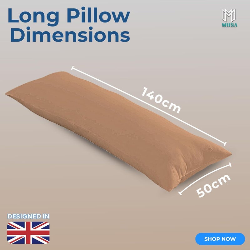 MUSA MUSA® Full Body Long Pillow with 300 Cotton TC - Breathable Polyester Filling, Pregnancy Pillow for Belly Support, Sleeping, Side Sleeper & Back Sleepers Maternity Pillow (Brown, 50 x 140cm) - Image 2
