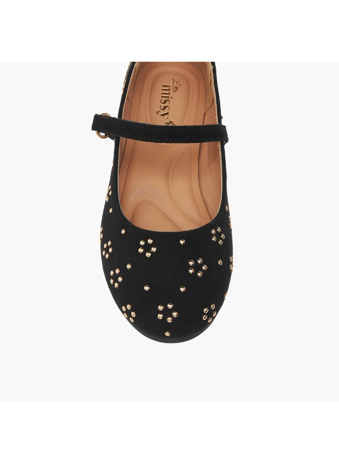 Little Missy Girls Embellished Ballerina Shoes with Hook and Loop Closure