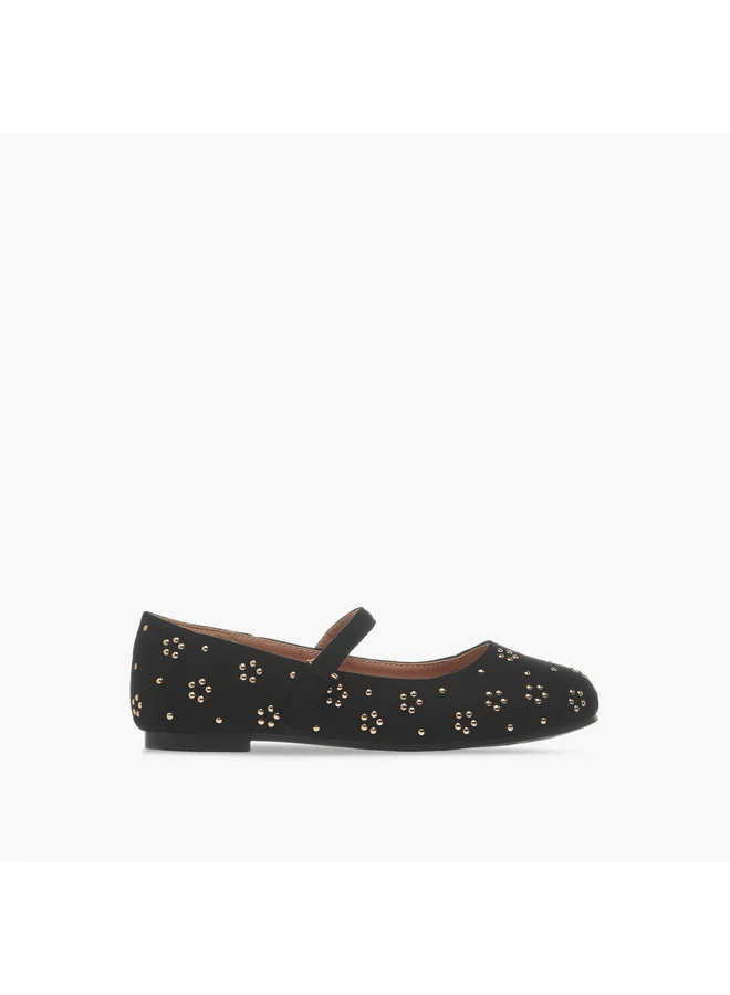 Little Missy Girls Embellished Ballerina Shoes with Hook and Loop Closure