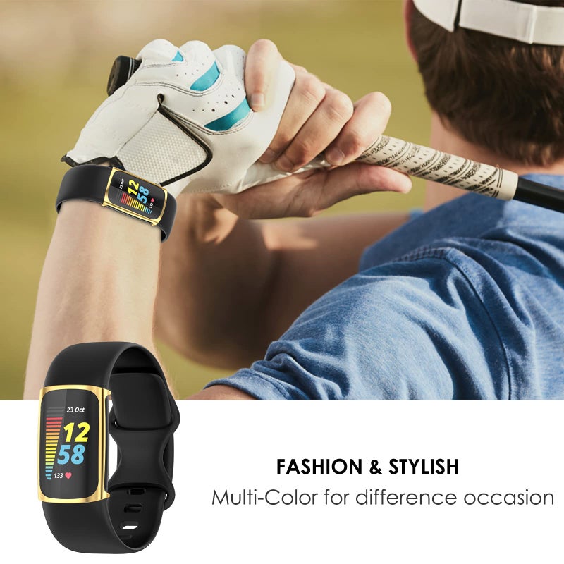 Simpeak 5-Pack Soft Screen Protector Bumper Case Compatible with Fitbit Charge 6 Charge 5 Smartwatch, Full Protection, Rose Pink/Clear/Silver/Black/Rose Gold - Image 4