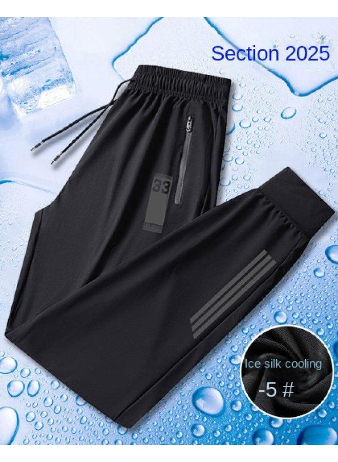 بنطلون رياضي للرجال من قماش الحرير الجليدي، بناطيل ركض صيفية رقيقة قابلة للتنفس، بنطلونات الجري الكاجوال متعددة الاستخدامات بالطراز الكوري - Image 1