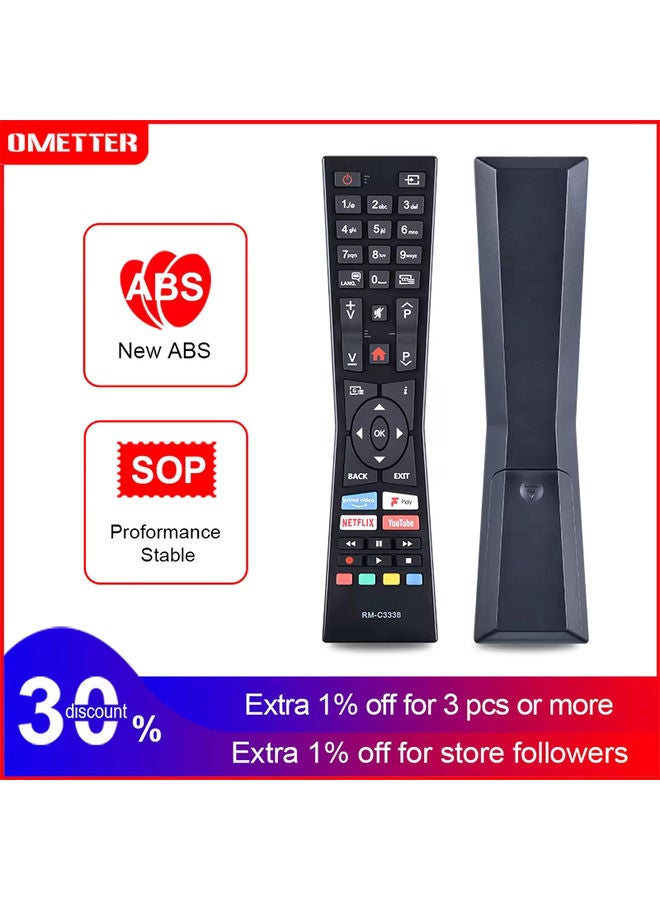 OMETTER RM-C3338 RC43101P Remote Control Replacement for JVC 2018 2019 Smart 4K UHD LED LCD TVs LT-24C680 LT-24C685 LT-32C695 - Image 1