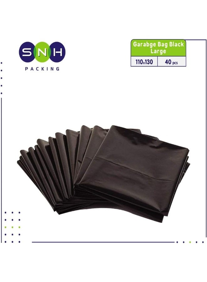 إس إن إتش باكينج عبوة أكياس قمامة سوداء مكونة من 40 قطعة، مقاس 110 × 130 سم، أكياس قمامة للمطبخ سعة 70 جالونًا - Image 2