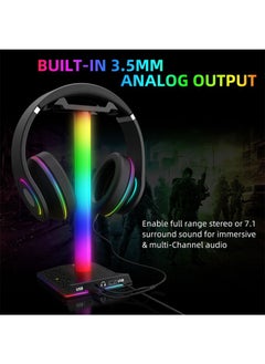 فلاشهوك حامل حامل سماعة رأس RGB بضوء ملون مع منفذي USB 2.0 ومقبس صوت  - Image 2