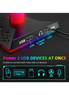 فلاشهوك حامل حامل سماعة رأس RGB بضوء ملون مع منفذي USB 2.0 ومقبس صوت  - Image 4