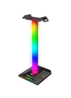 فلاشهوك حامل حامل سماعة رأس RGB بضوء ملون مع منفذي USB 2.0 ومقبس صوت  - Image 1