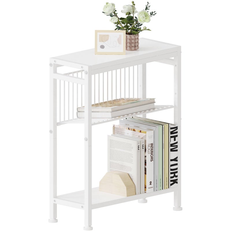 Lifenite Side Table for Small Spaces, Narrow End Table with Magazine Holder, 2 in 1 Design Slim Side Table, Skinny Nightstand for Living Room Bedroom, Thin Side Magazine Table, White - Image 1