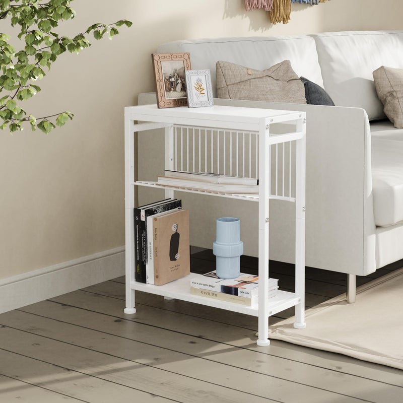 Lifenite Side Table for Small Spaces, Narrow End Table with Magazine Holder, 2 in 1 Design Slim Side Table, Skinny Nightstand for Living Room Bedroom, Thin Side Magazine Table, White - Image 2