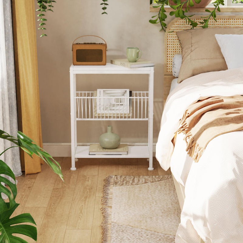 Lifenite Side Table for Small Spaces, Narrow End Table with Magazine Holder, 2 in 1 Design Slim Side Table, Skinny Nightstand for Living Room Bedroom, Thin Side Magazine Table, White - Image 3