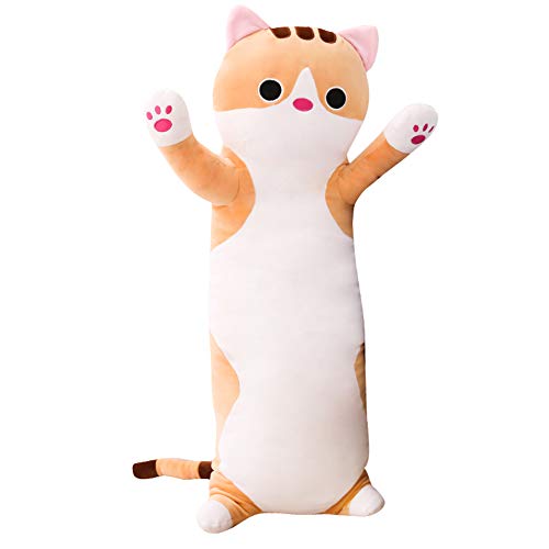 Jensquaify Cat Plush Hugging Pillow Soft Kitten Plush Body Toy Gifts for Kids Brown 2755 inch - Image 1