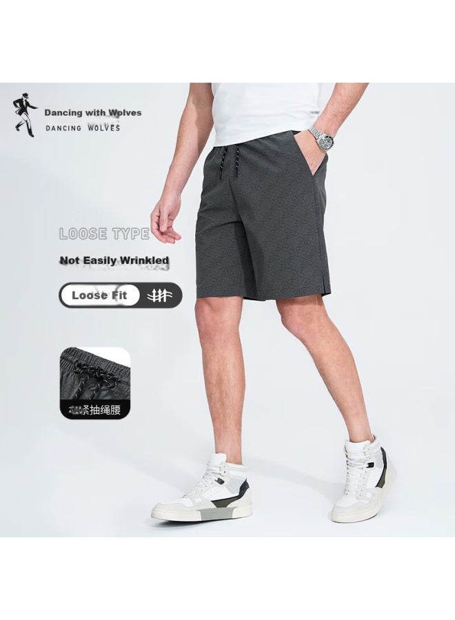 Dancing Wolves Men's Shorts, Lightweight Breathable Casual Pants, Versatile Quick-dry Five-point Shorts, Medium Gray Thin Style, XL - Image 1